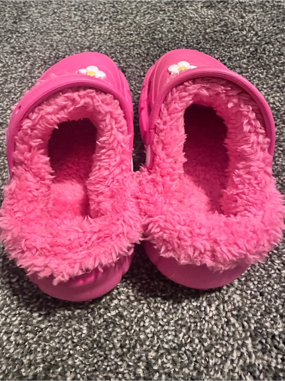 Kids Pink Fuzzy Clog Shoes with Decorative Charms